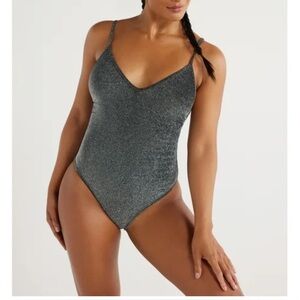 Love & Sports Metallic Black One Piece Swimsuit sz XS 0-2